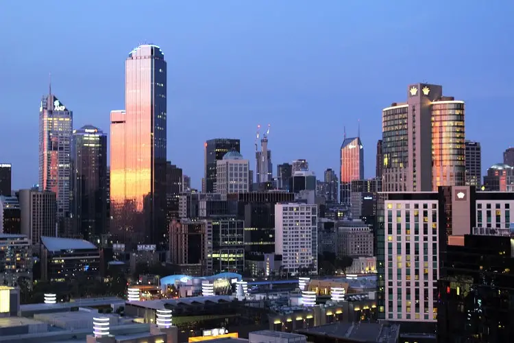 Melbourne CBD at sunset: the view from a house sit through Aussie House Sitters.