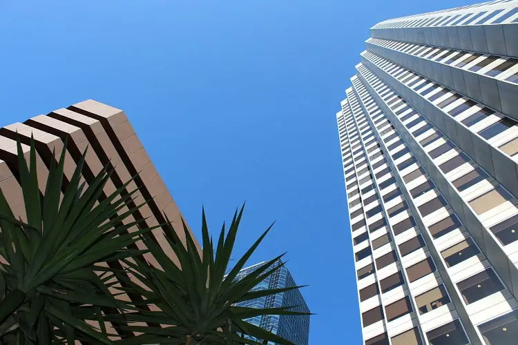 Looking up at skyscrapers in Perth CBD.