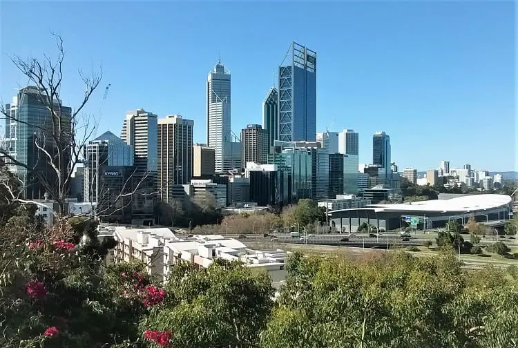 View of Perth skyscrapers from Kings Park lookout.