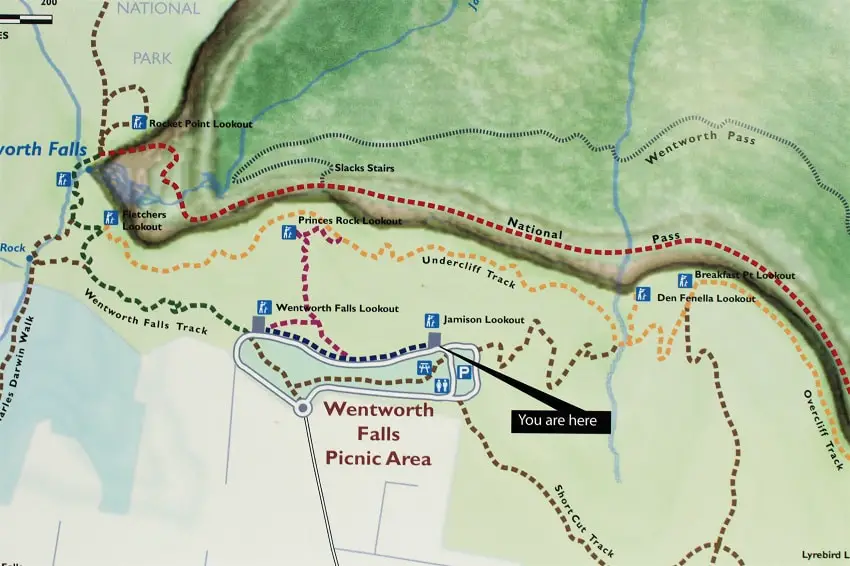 Map of Wentworth Falls walks in the Blue Mountains.