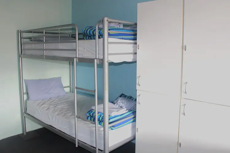 Bunkbeds and lockers at the YHA hostel in Gold Coast, Australia.