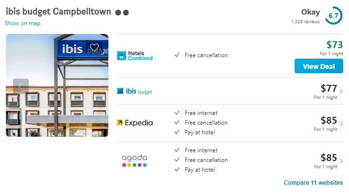 Example of search results on HotelsCombined.