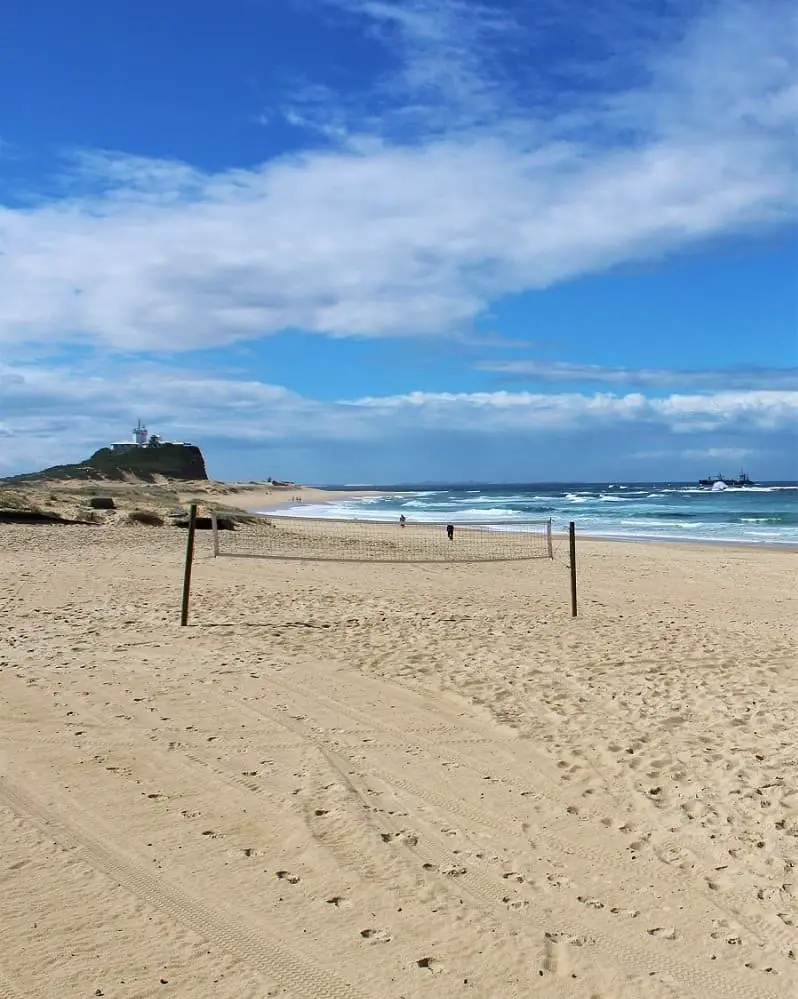 Volleyball nets on beautiful Nobby's Beach in Newcastle, Australia.