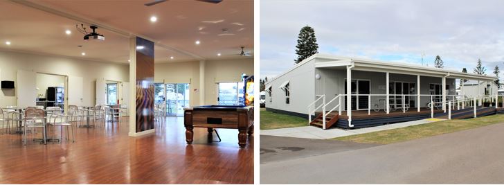 Kitchen & dining area at Stockton Beach Holiday Park.