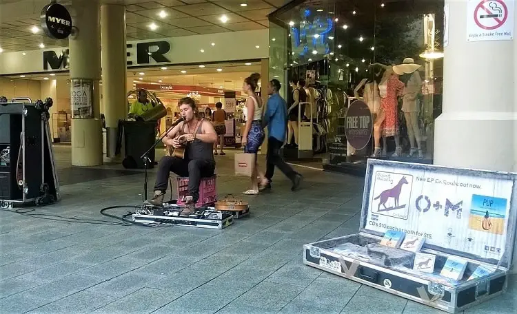 Busker in Perth outside the Myer Centre.