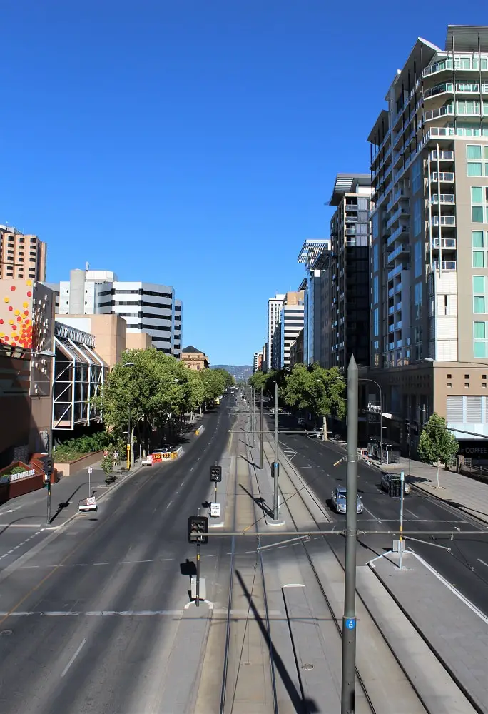 Tall buildings in Adelaide CBD and the hills in the background. The end destination on a Perth to Adelaide road trip.