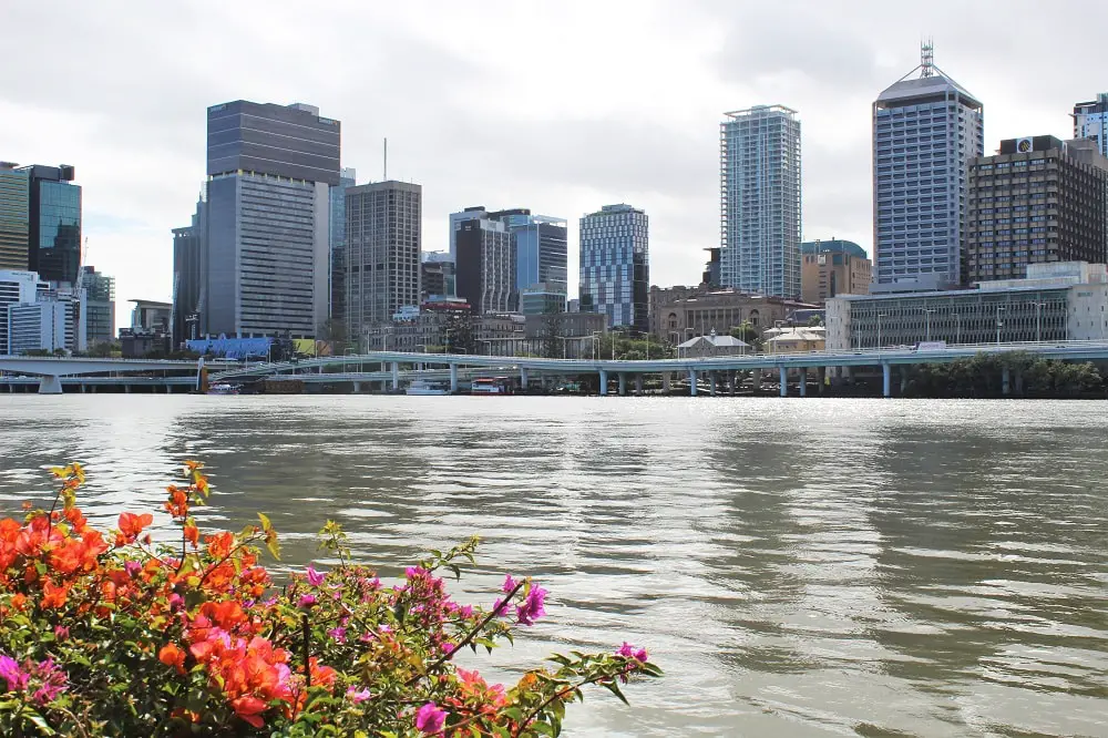 Brisbane CBD viewed from across the river at South Bank.