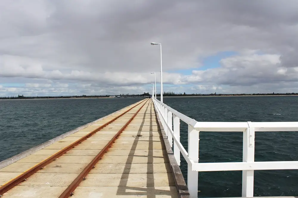 Huge Busselton Jetty leading onto the water in Western Australia.