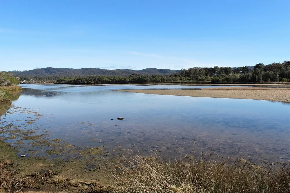 Lake Curalo in Eden on a beautiful sunny day. Eden is a must-see place on a Melbourne to Sydney drive itinerary.