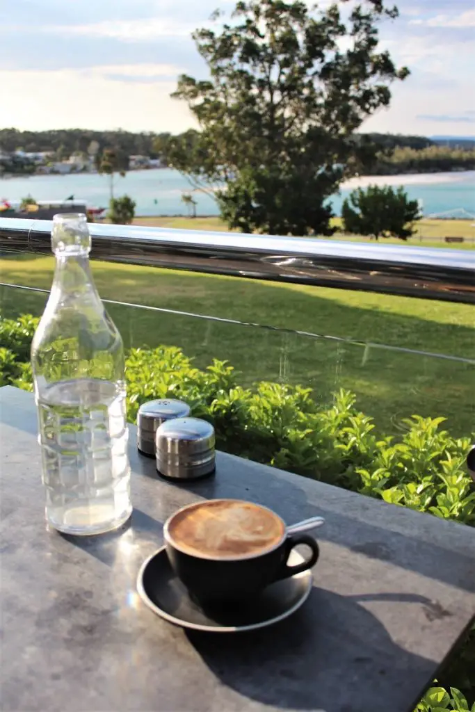 Coffee overlooking the water at The Huskisson pub.