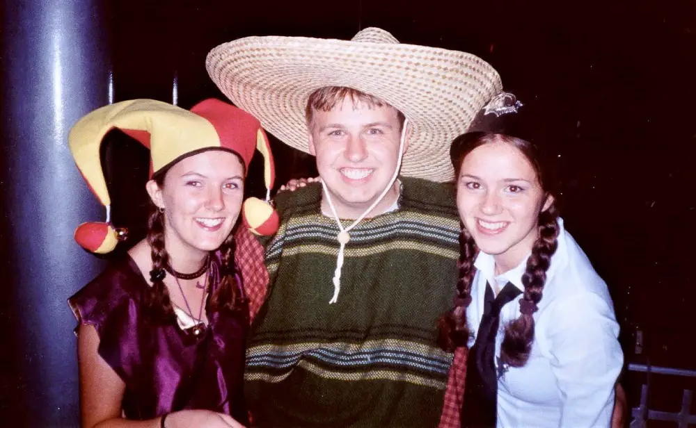 UK foreign exchange students in fancy dress at a college event at UQ, Brisbane.