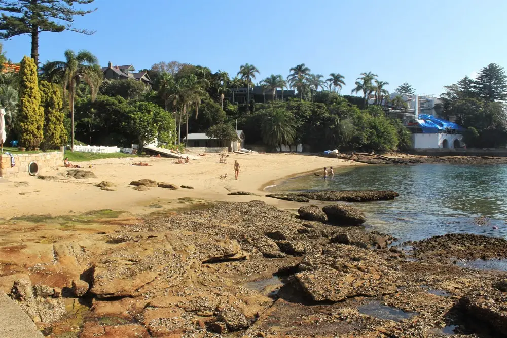 Exposed rocks at Kutti Beach when the tide is out.