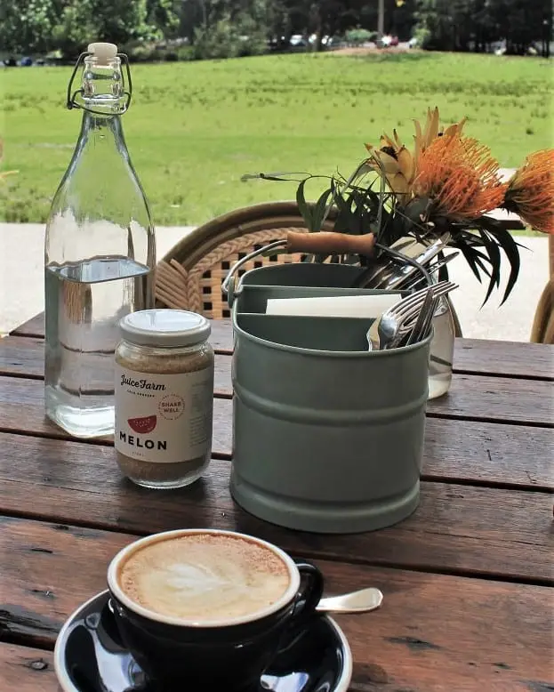 Coffee outside at Audley Dance Hall cafe.