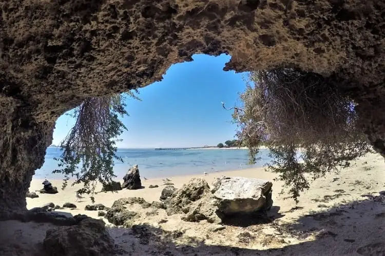 Looking at the beach from a cave on Penguin Island, WA.