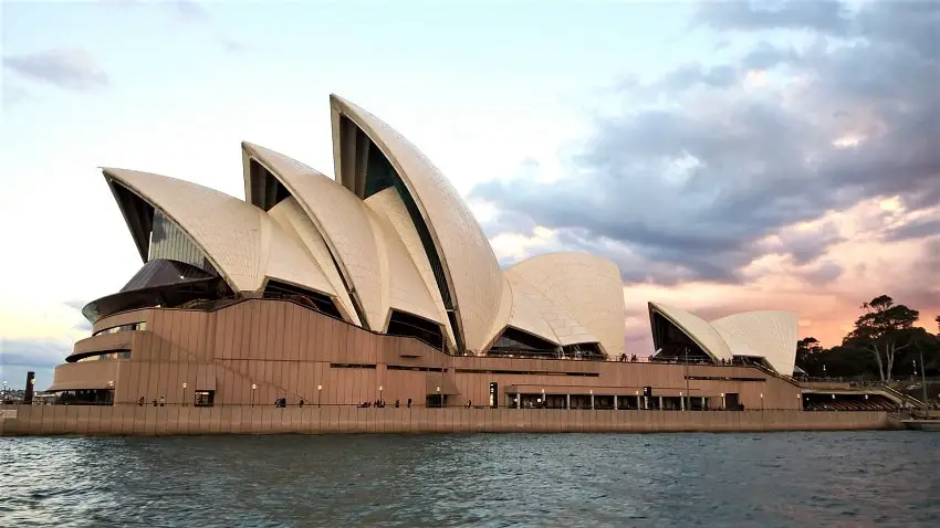 Sydney Opera House at sunset.