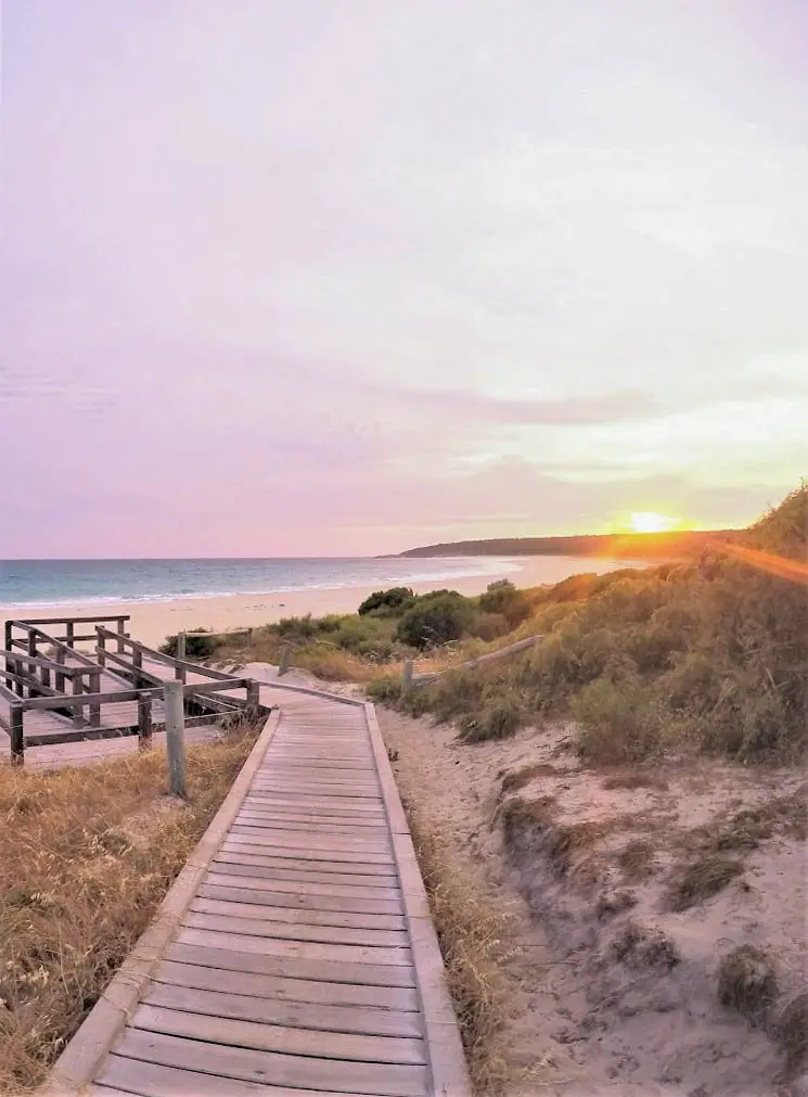 Beautiful pink sunrise at Bunker Bay Beach, WA.