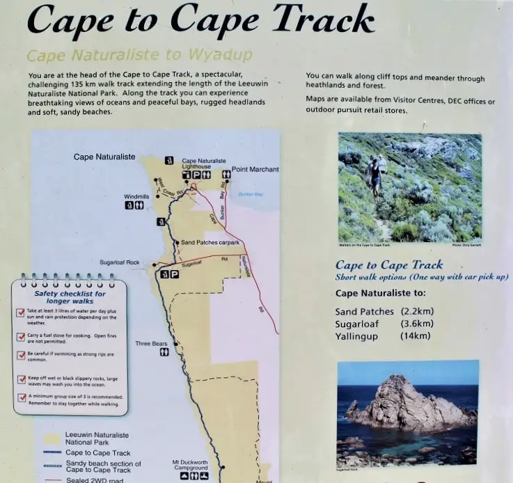Map of the Cape to Cape walk in Western Australia.