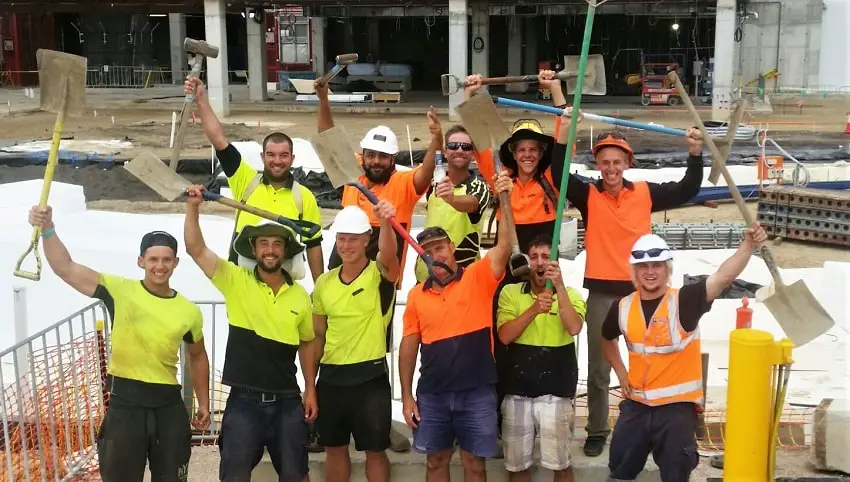 Backpackers working in construction in Perth, Australia.