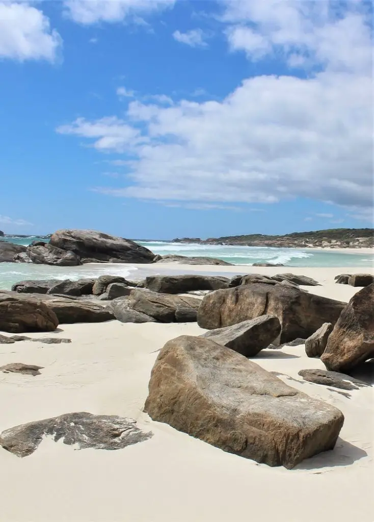 Boulders on the sand at Redgate Beach, Western Australia.