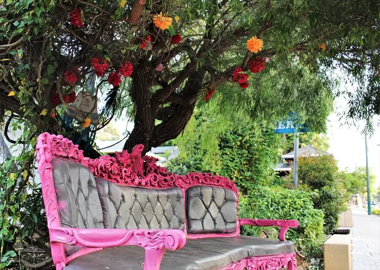 Colourful couch outside underneath a tree in Margaret River town centre.