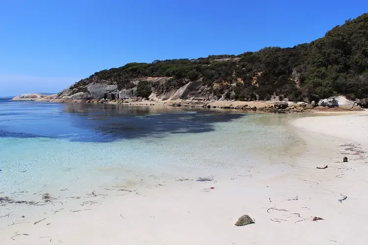 Completely calm, clear water at Frenchman Bay in Torndirrup National Park, Western Australia.