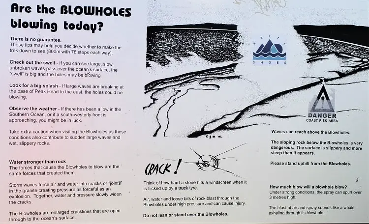 Information on Torndirrup National Park blowhole.