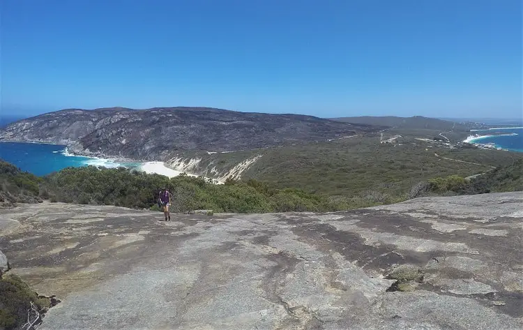 Travel blogger Lisa Bull from Dreaming of Down Under blog hiking in Torndirrup National Park.