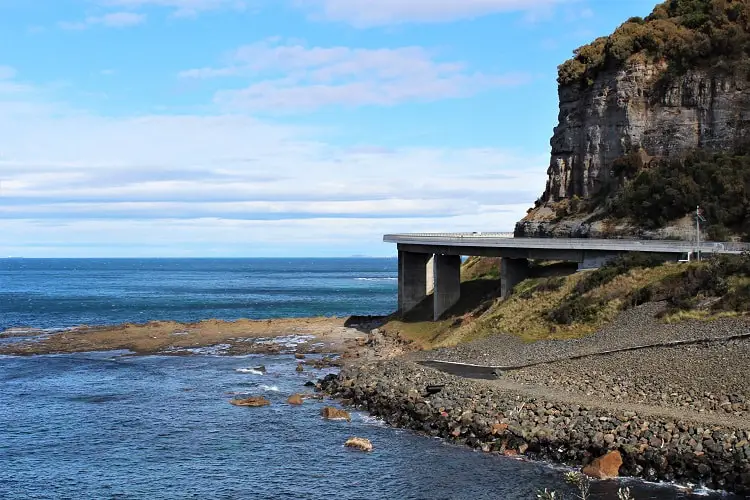 Sea Cliff Bridge snaking over the ocean in Wollongong, Australia.