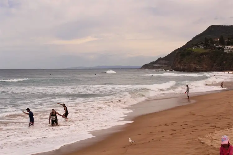 Visitors cooling off at Stanwell Park Beach - it might look over-cast but it was stifling!
