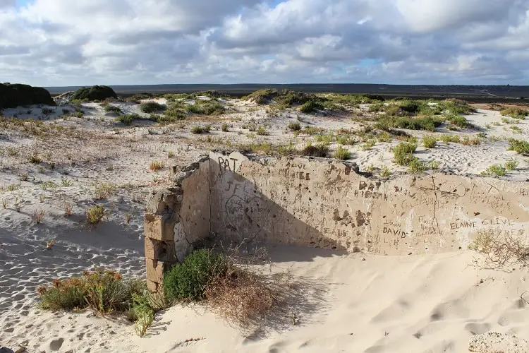 Buried ruins of an old telegraph station in Eucla, an attraction to see when crossing the Nullarbor Plain.