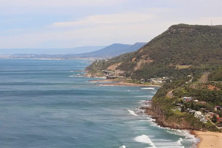 The Sea Cliff Bridge and Wollongong viewed from top Sydney lookout, Bald Hill.