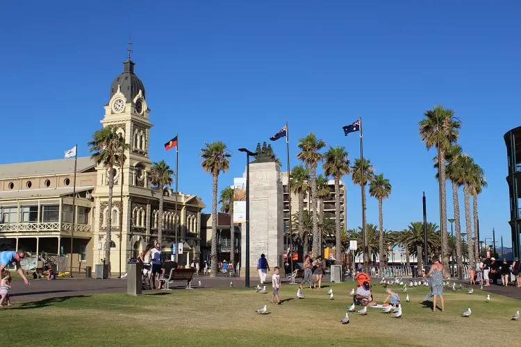 Glenelg foreshore, Adelaide, on a busy summer day.