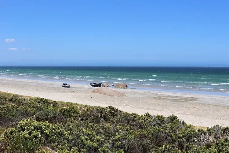 The Granites, boulders on the beach in Coorong SA. This is a popular place to see on a Melbourne to Adelaide road trip.