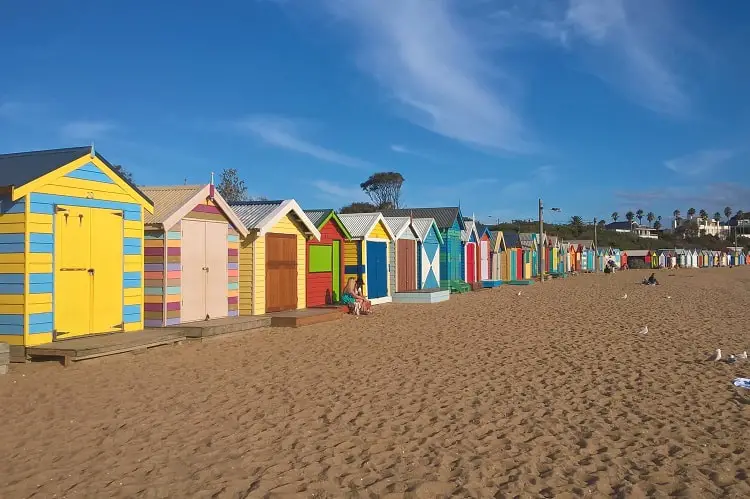 Colourful bathing boxes at Brighton Beach in Melbourne.