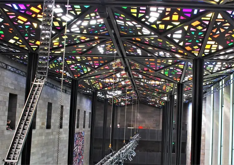 The interesting stained-glass ceiling at the National Gallery of Victoria (NGV) in Melbourne, Australia.