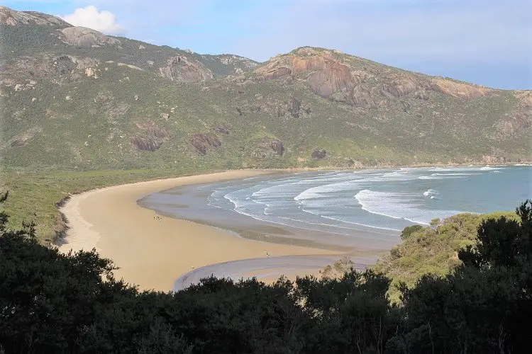 Looking down at Norman Beach from the Pillar Point walk, near Melbourne.