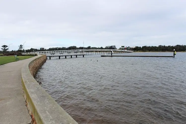 Footbridge to Lakes Entrance Beach.