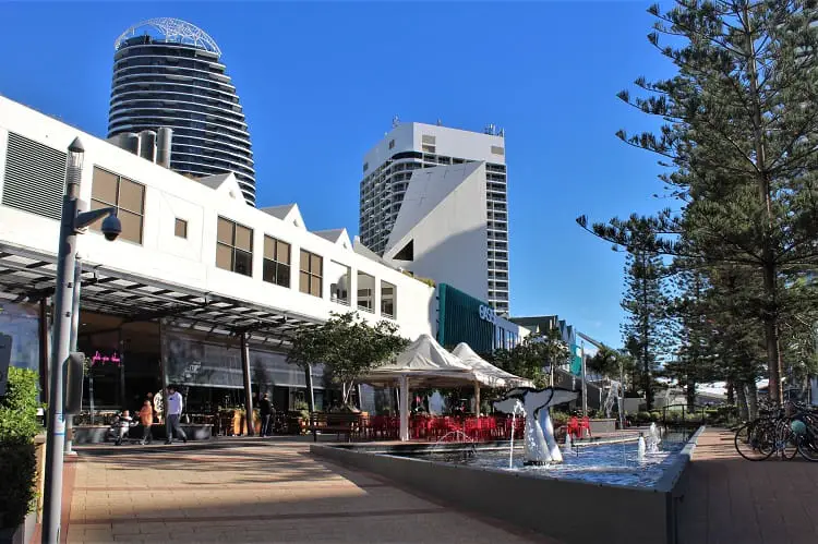 Restaurants and Oasis shopping centre at Broadbeach Gold Coast.