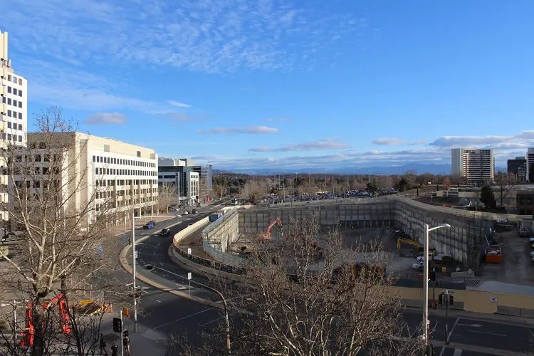 Canberra city centre in winter.