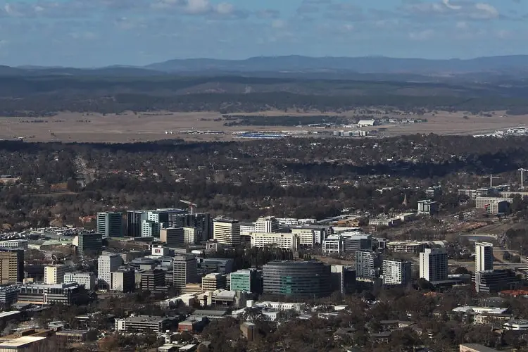 Birdseye view of Canberra, Australia's capital city.