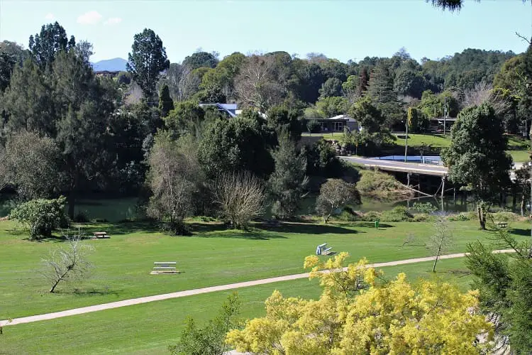 Looking down on Bellinger River and Lavendar Bridge Park.