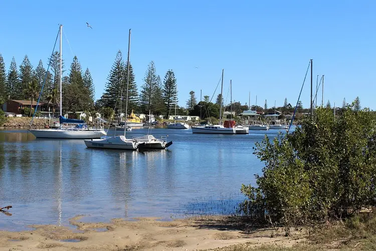 Boats at beautiful Hickey Island in Yamba NSW.