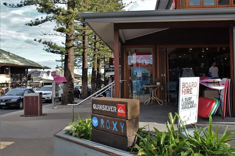 Surf shops in Byron Bay town centre.