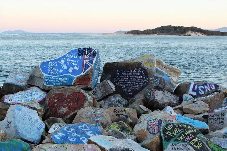 Painted breakwall at Nambucca Heads NSW.