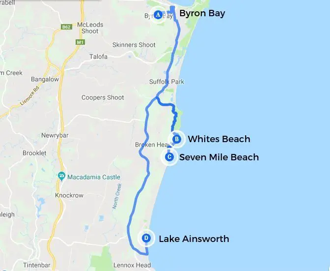 Byron Bay region map Australia.