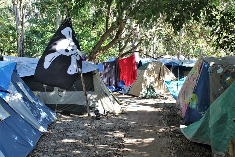 Camping are "The Jungle" at the Arts Factory Lodge accommodation in Byron Bay, Australia.