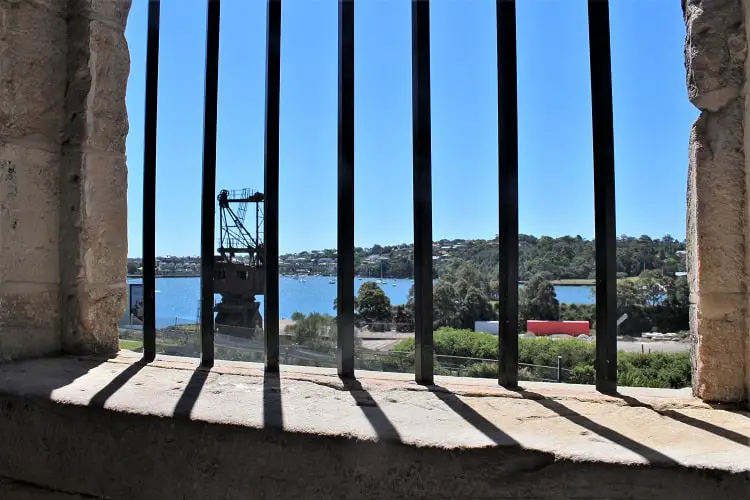 Cockatoo Island convict barracks looking out onto Sydney Harbour.