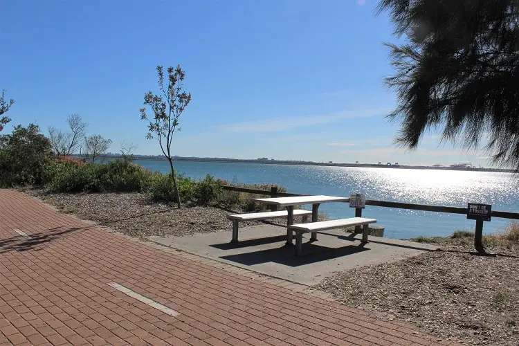 A picnic table overlooking the ocean at Monterey in Botany Bay, Sydney.
