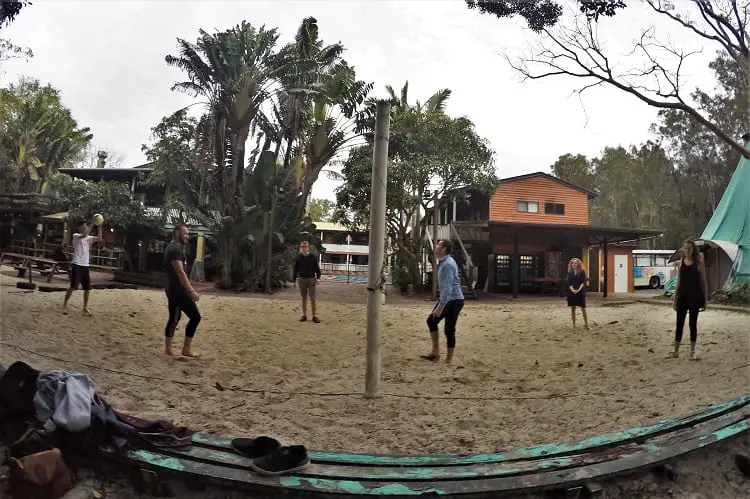 A game of volleyball at the Arts Factory Lodge backpacker accommodation in Byron Bay.