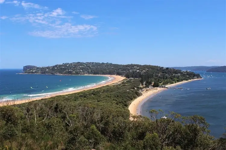 Beautiful view of Sydney's northern beaches peninsula and Pittwater from Palm Beach Lighthouse.